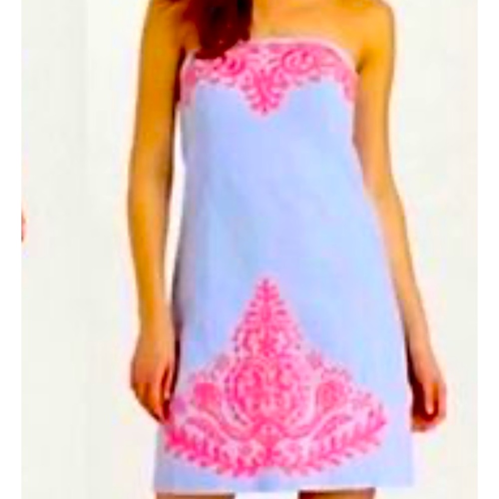 Lilly Pulitzer Hotty Pink Bowen Strapless Dress JoJo Panel Embroidery Size 6